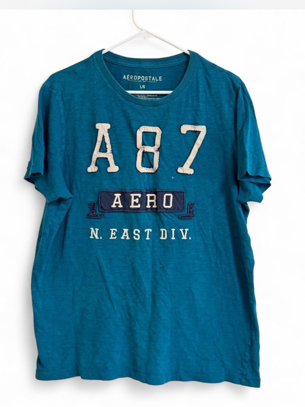 Aeropostale Teal A87 Patch Logo Short Sleeve Tee